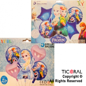 SET DE GLOBOS METALIZADO FROZEN 5 UNIDADES X 1